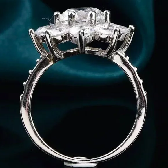 NEW 1 Carat Moissanite Flower Ring Sterling Silver